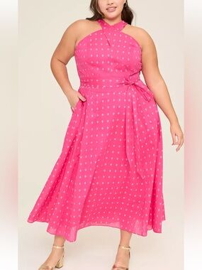 Lane Bryant Pink Clip Dot Cotton Halter Midi Dress – Size 26